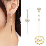 Vintage Zircon Tassel Fan Earrings 925 Silver