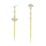 Vintage Zircon Tassel Fan Earrings 925 Silver