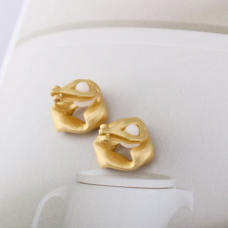 Vintage Matte Metal Geometric Ear Clips, No Piercing