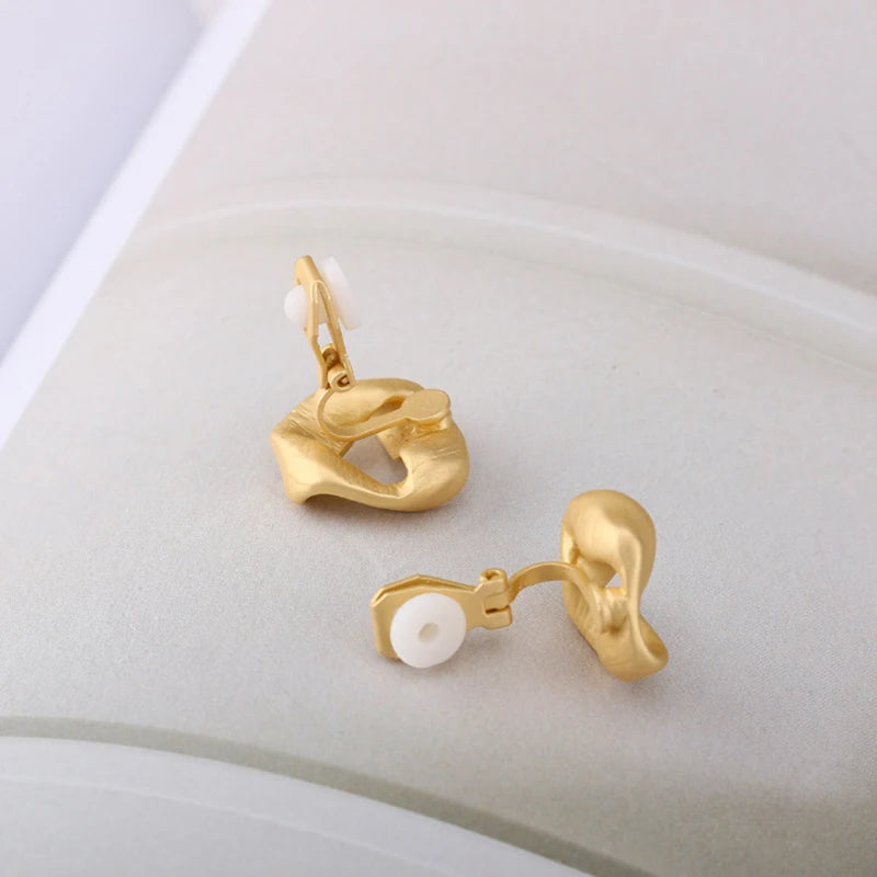 Vintage Matte Metal Geometric Ear Clips, No Piercing