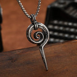 Vintage Mayan Totem Snake Scepter Pendant Necklace Stainless Steel Chain