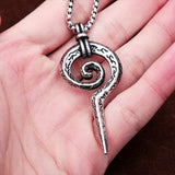 Vintage Mayan Totem Snake Scepter Pendant Necklace Stainless Steel Chain