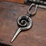 Vintage Mayan Totem Snake Scepter Pendant Necklace Stainless Steel Chain