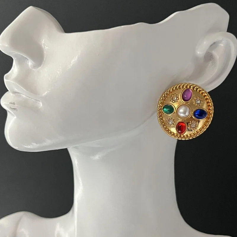 Vintage Medieval Earrings for Girls Round Pearl Earstuds