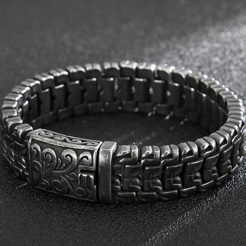 Vintage Men Bracelet 16MM Wide Stainless Steel Hand Chain Retro Jewelry