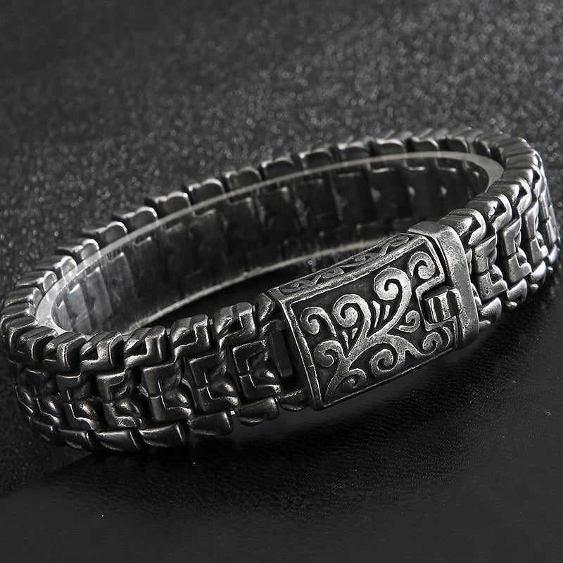 Vintage Men Bracelet 16MM Wide Stainless Steel Hand Chain Retro Jewelry