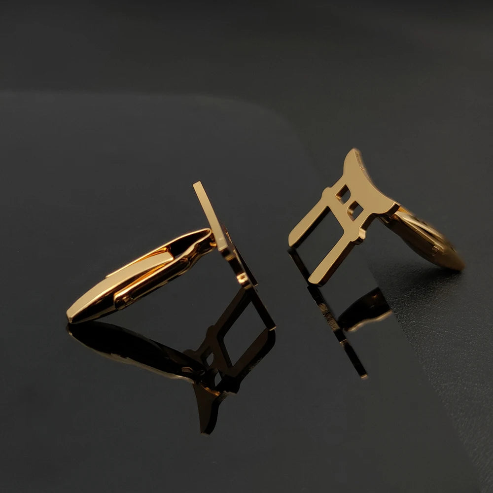 Vintage Men Cufflinks Geometric Japanese Shrine Torii Twins Stainless Steel