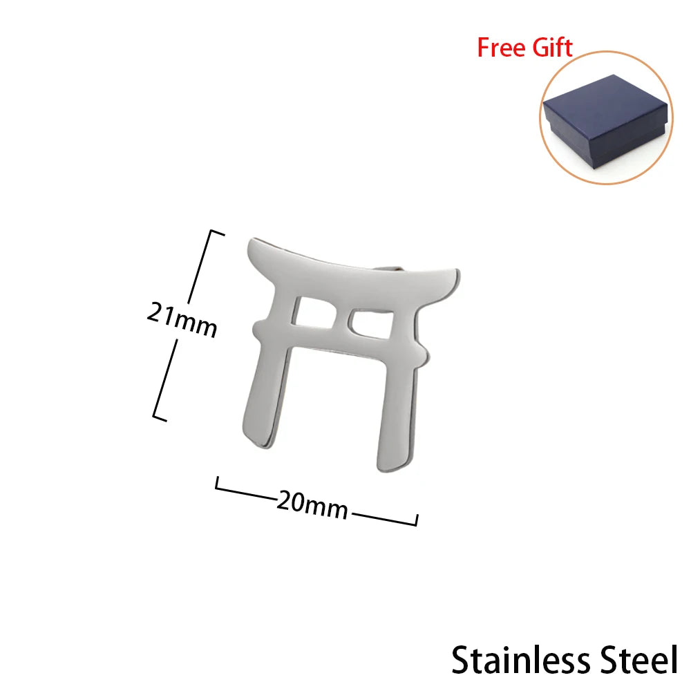 Vintage Men Cufflinks Geometric Japanese Shrine Torii Twins Stainless Steel