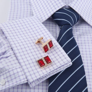 Vintage Red Crystal Cufflinks Rhinestone Classic French Cuff Links