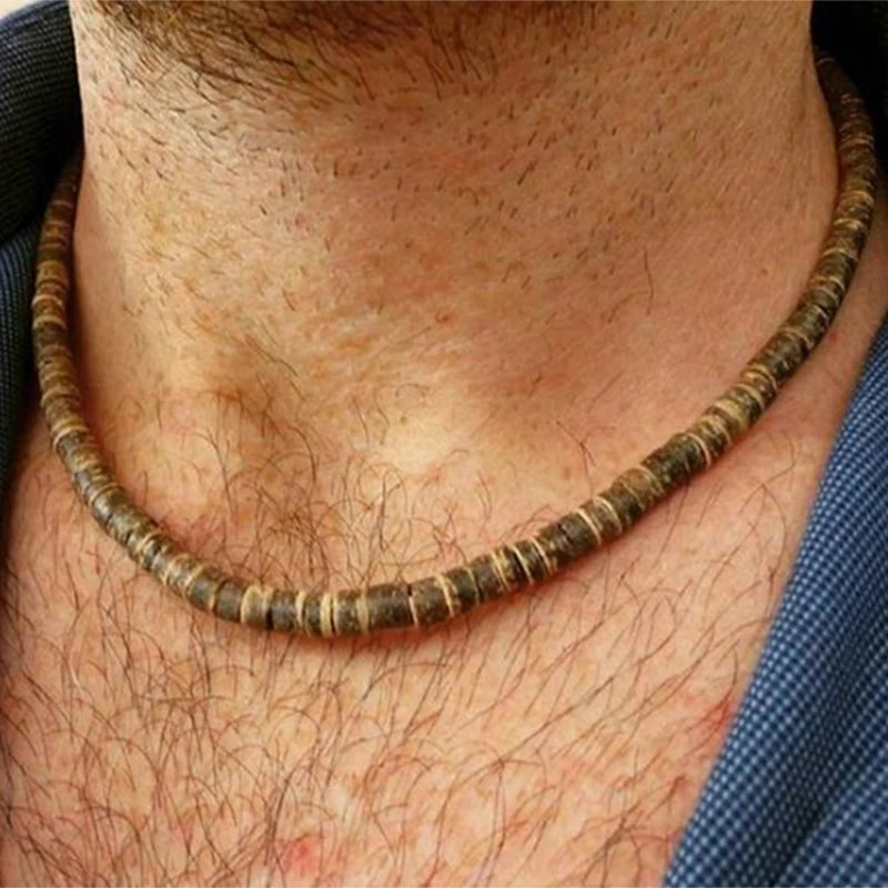 Vintage Men Necklace Natural Wooden Collar Neck Accessories Boyfriend Gift