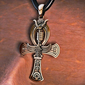 Vintage Egyptian Cross Pharaoh's Ankh Pendant Necklace Eye Horus Jewelry