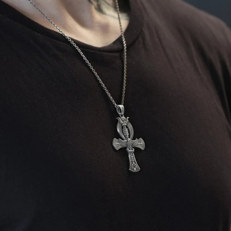 Vintage Egyptian Cross Pharaoh's Ankh Pendant Necklace Eye Horus Jewelry