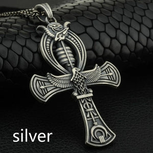 Vintage Egyptian Cross Pharaoh's Ankh Pendant Necklace Eye Horus Jewelry