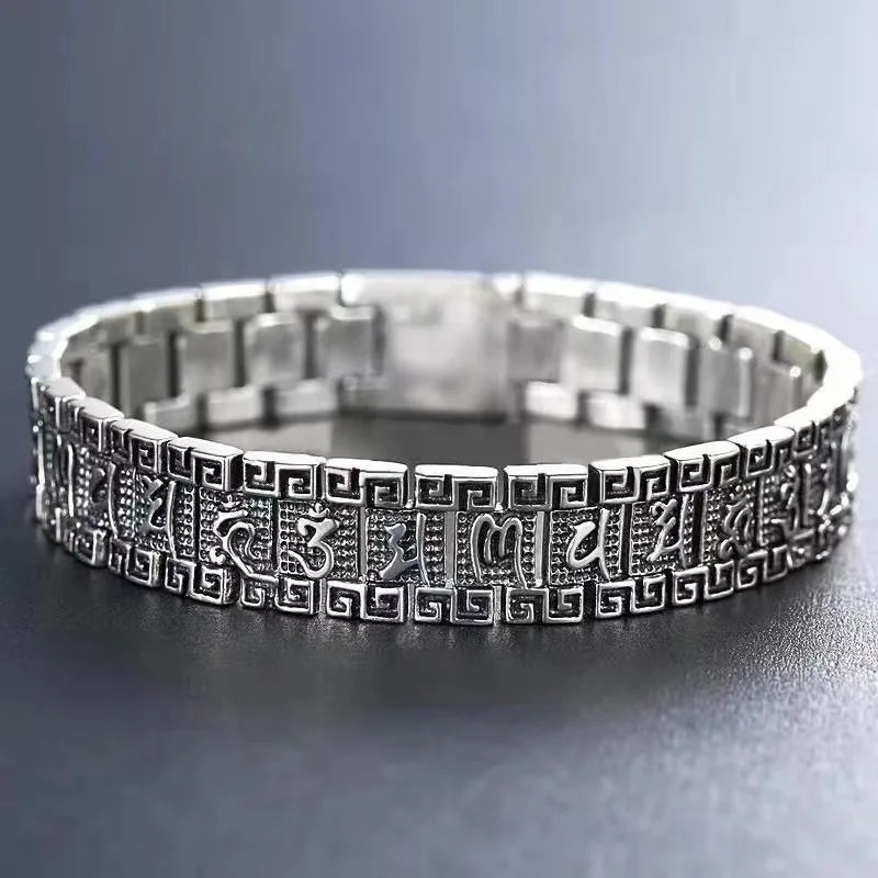 Vintage Men's Silver Wide Bracelet Personality Opening Thick Bracelet
