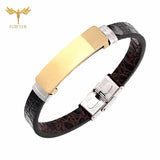 Vintage Men's Leather Bracelet Stainless Steel Buckle Cuff