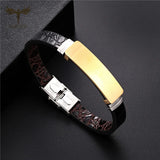 Vintage Men's Leather Bracelet Stainless Steel Buckle Cuff