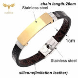Vintage Men's Leather Bracelet Stainless Steel Buckle Cuff