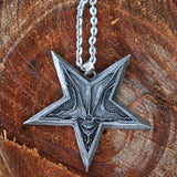 Vintage Satanic Inverted Pentagram Skull Necklace Demon Chaos Star Pendant