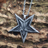 Vintage Satanic Inverted Pentagram Skull Necklace Demon Chaos Star Pendant