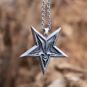 Vintage Satanic Inverted Pentagram Skull Necklace Demon Chaos Star Pendant
