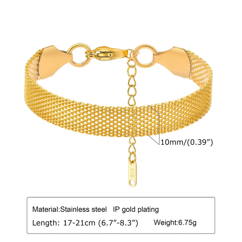 Vintage Mesh Link Bracelet for Women - Thick Chain Stainless Steel
