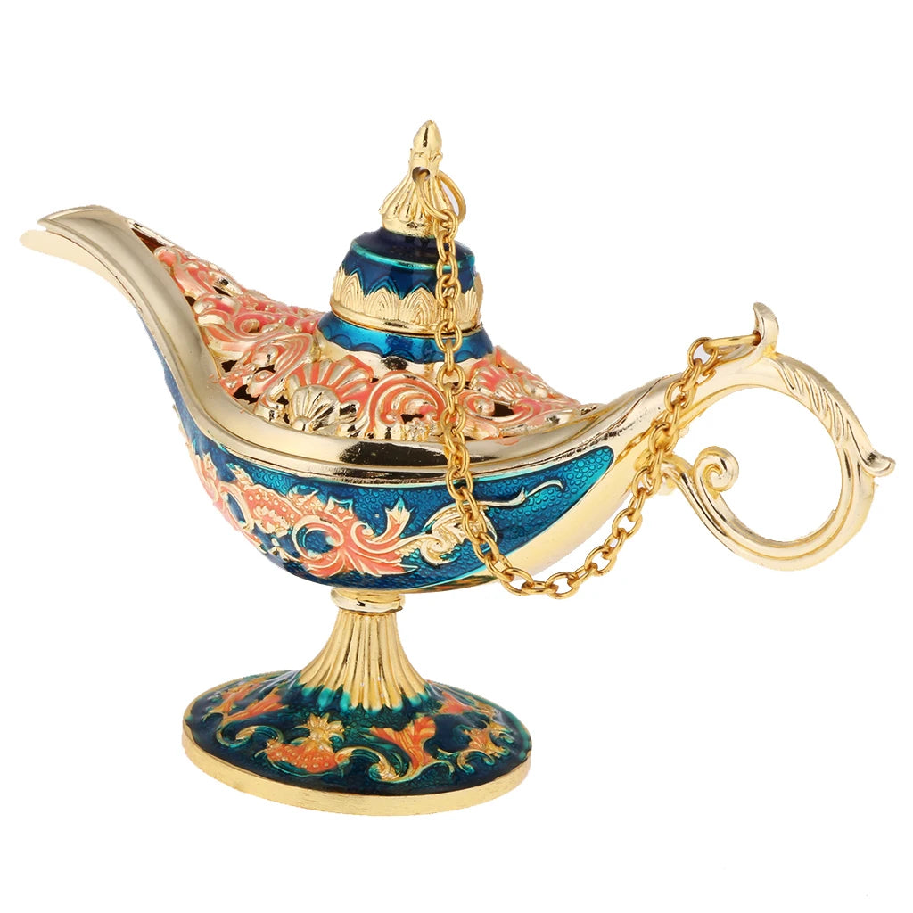 Vintage Metal Carved Genie Bling Oil Lamp Jewelry Box for Women