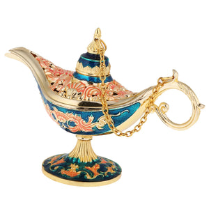 Vintage Metal Carved Genie Bling Oil Lamp Jewelry Box for Women