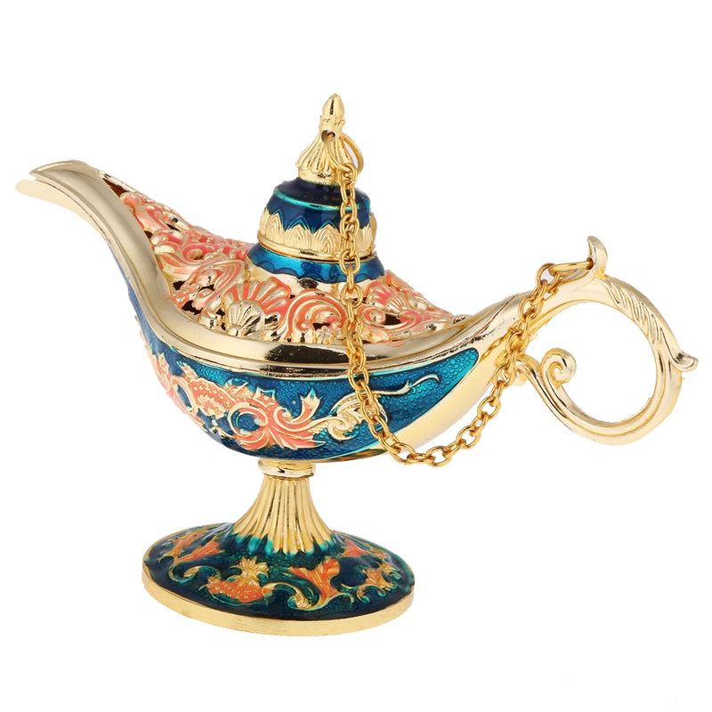 Vintage Metal Carved Genie Bling Oil Lamp Jewelry Box for Women