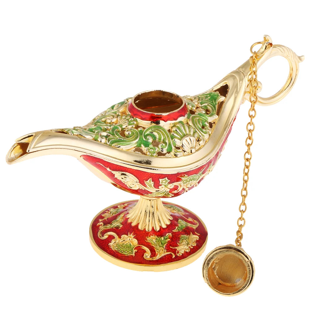Vintage Metal Carved Genie Bling Oil Lamp Jewelry Box for Women