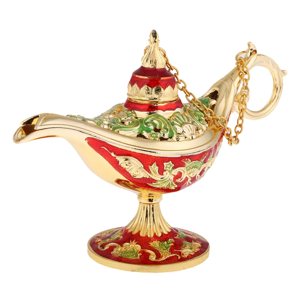 Vintage Metal Carved Genie Bling Oil Lamp Jewelry Box for Women