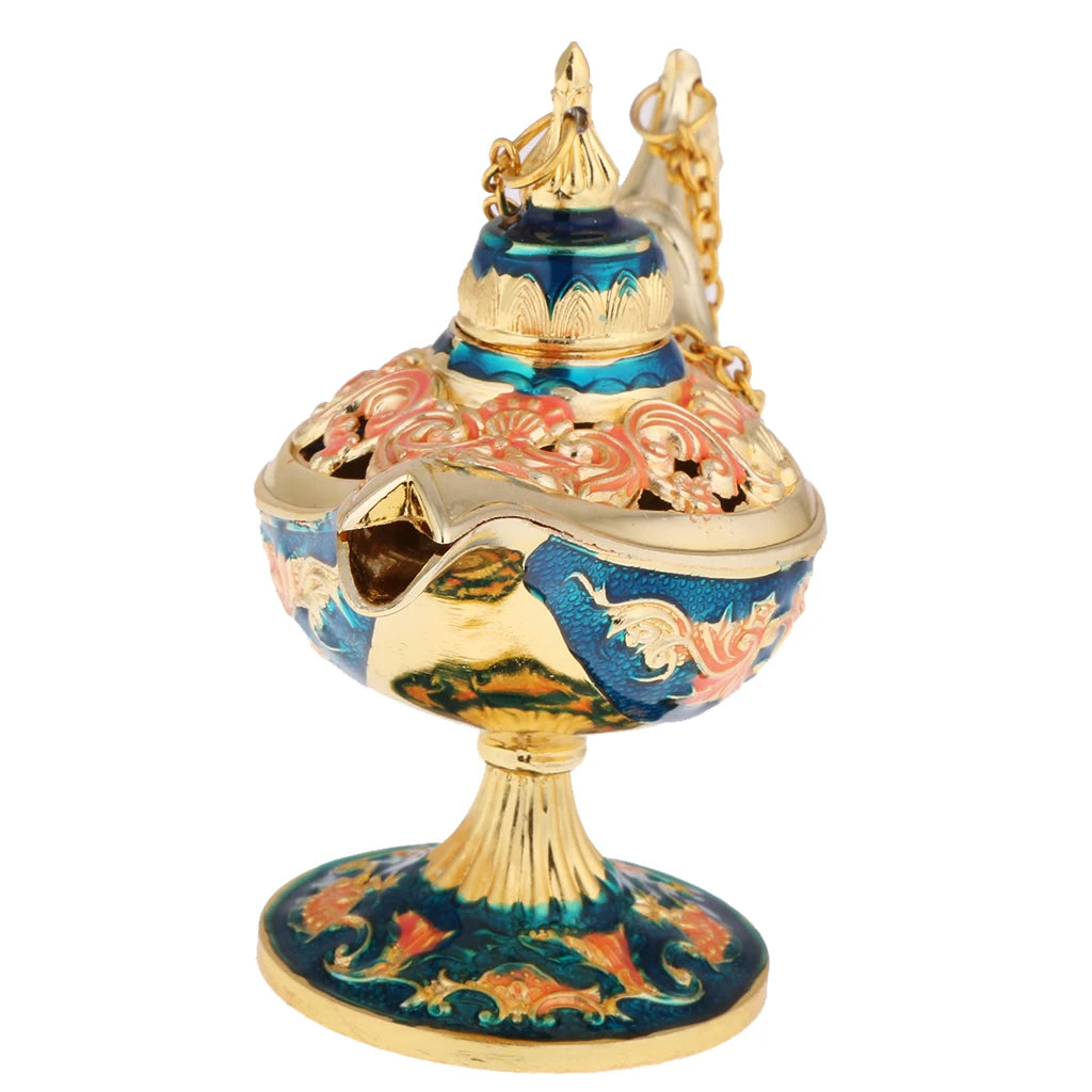 Vintage Metal Carved Genie Bling Oil Lamp Jewelry Box for Women