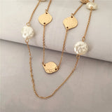 Vintage Metal Chain Pendant Pearl Sweater Necklace