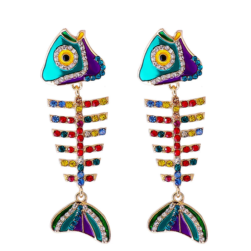 Vintage Fish Shape Drop Earrings Enamel Plated Metal