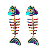 Vintage Fish Shape Drop Earrings Enamel Plated Metal