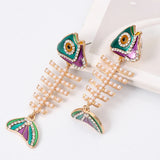 Vintage Fish Shape Drop Earrings Enamel Plated Metal
