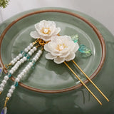 Vintage Metal Hair Fork U Shape Flower Hanfu Accessory with Tassel