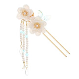 Vintage Metal Hair Fork U Shape Flower Hanfu Accessory with Tassel