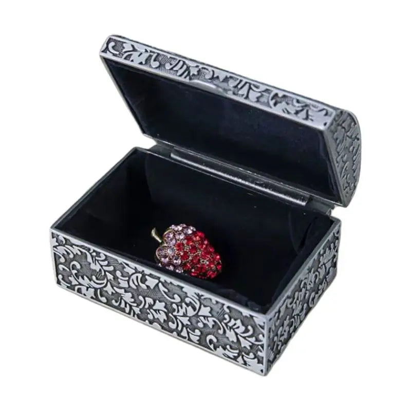 Vintage Metal Jewelry Box Small Trinket Storage Organizer Chest
