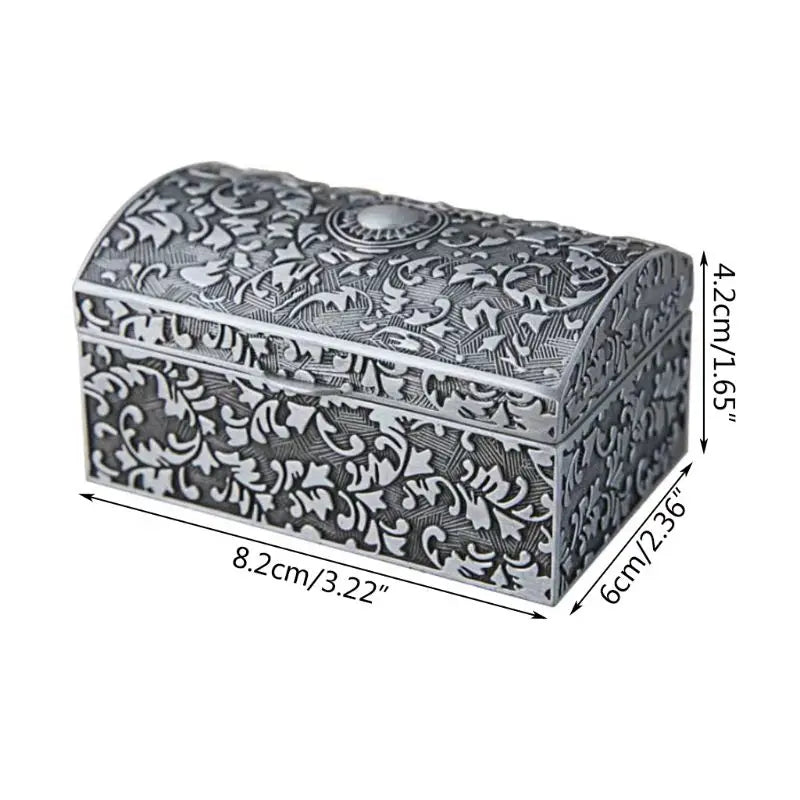 Vintage Metal Jewelry Box Small Trinket Storage Organizer Chest