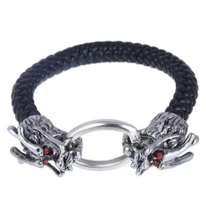 Vintage Metal Skull Dragon Head Buckle Leather Bracelet Bangle
