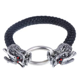 Vintage Metal Skull Dragon Head Buckle Leather Bracelet Bangle