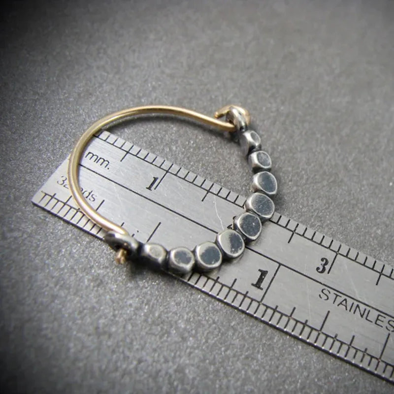 Vintage Hand Beaded Metal Hoop Earrings
