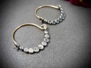 Vintage Hand Beaded Metal Hoop Earrings
