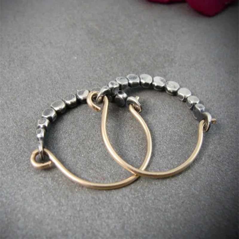 Vintage Hand Beaded Metal Hoop Earrings