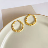 Vintage Metal Twist Circle Dangle Hoop Earrings 16k Round Twist Buckle Earrings