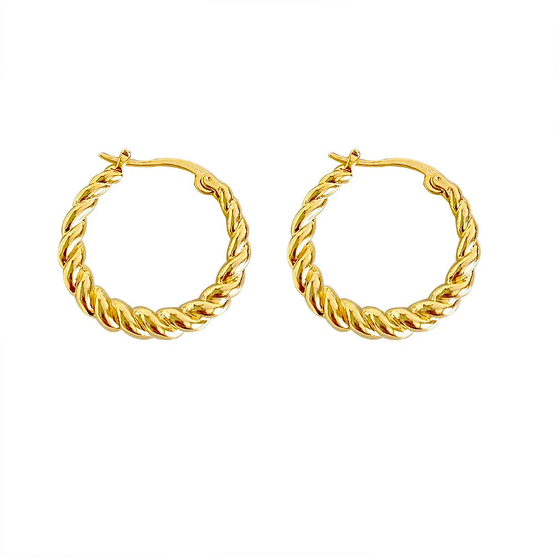 Vintage Metal Twist Circle Dangle Hoop Earrings 16k Round Twist Buckle Earrings