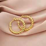 Vintage Metal Twist Circle Dangle Hoop Earrings 16k Round Twist Buckle Earrings