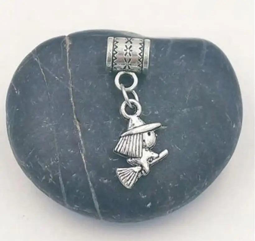 Vintage Metal Witch Broom Girl Charms Pendant DIY Jewelry