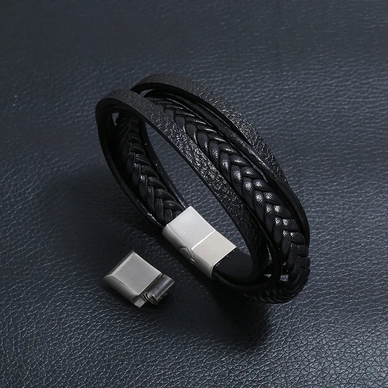 Vintage Minimalist Strands Bracelet Leather+PU+Steel Clasp