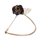Vintage Mix Fabric Rose Brooch Tassel Chain Men Suit Collar Brooch